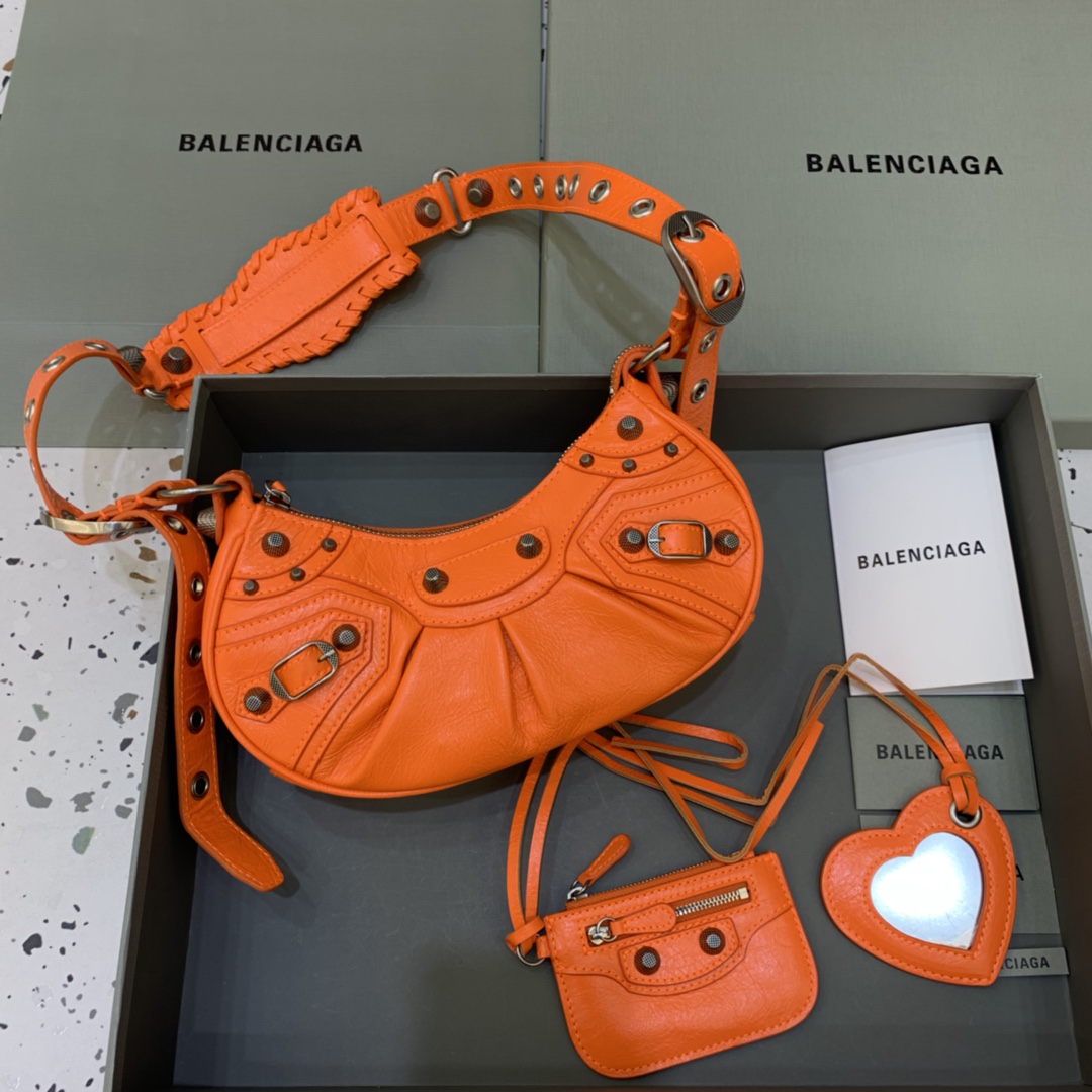 Balenciaga Le Cagole XS Shoulder Bag Crocodile Embossed Orange